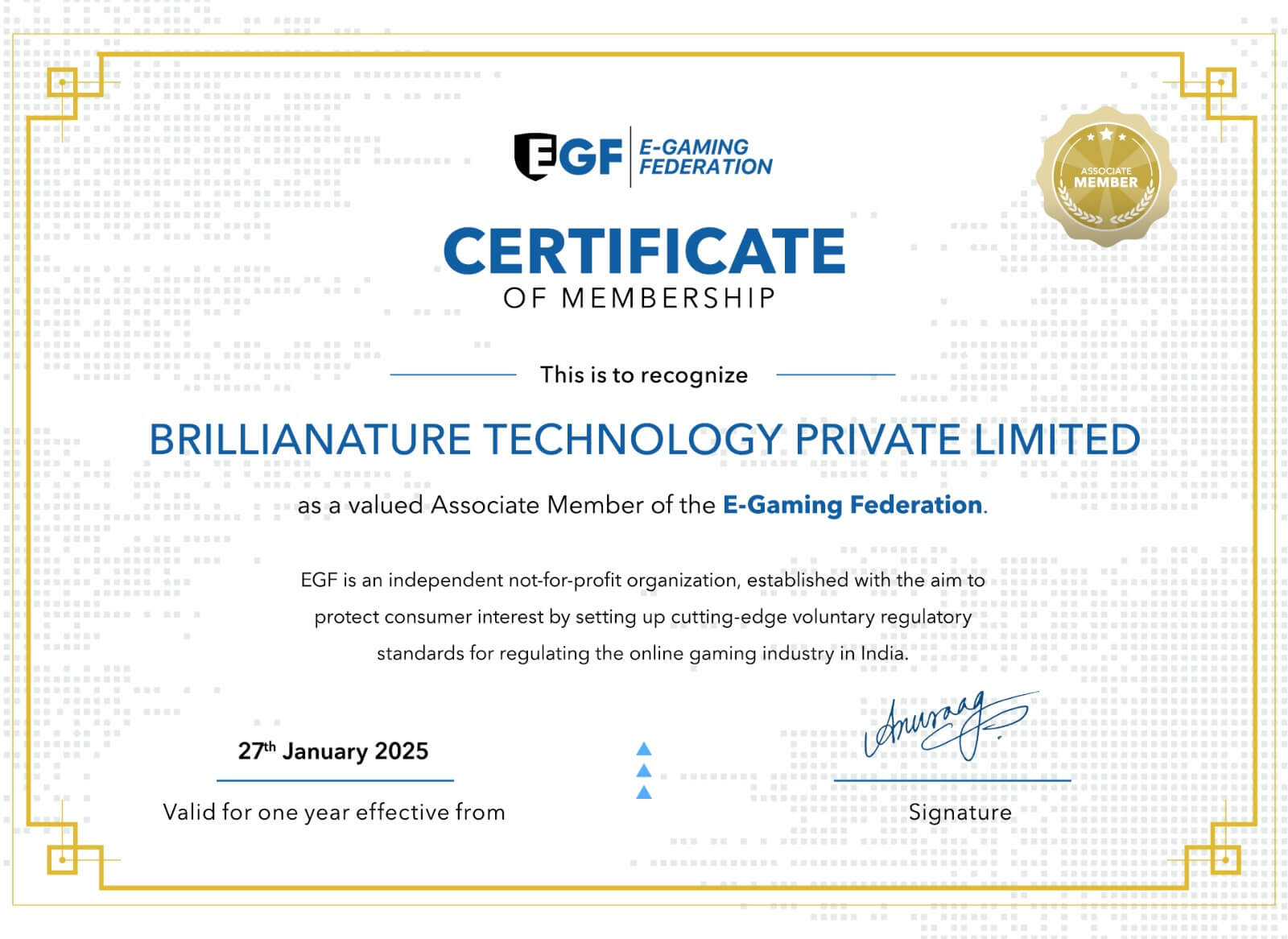EGF Certificate